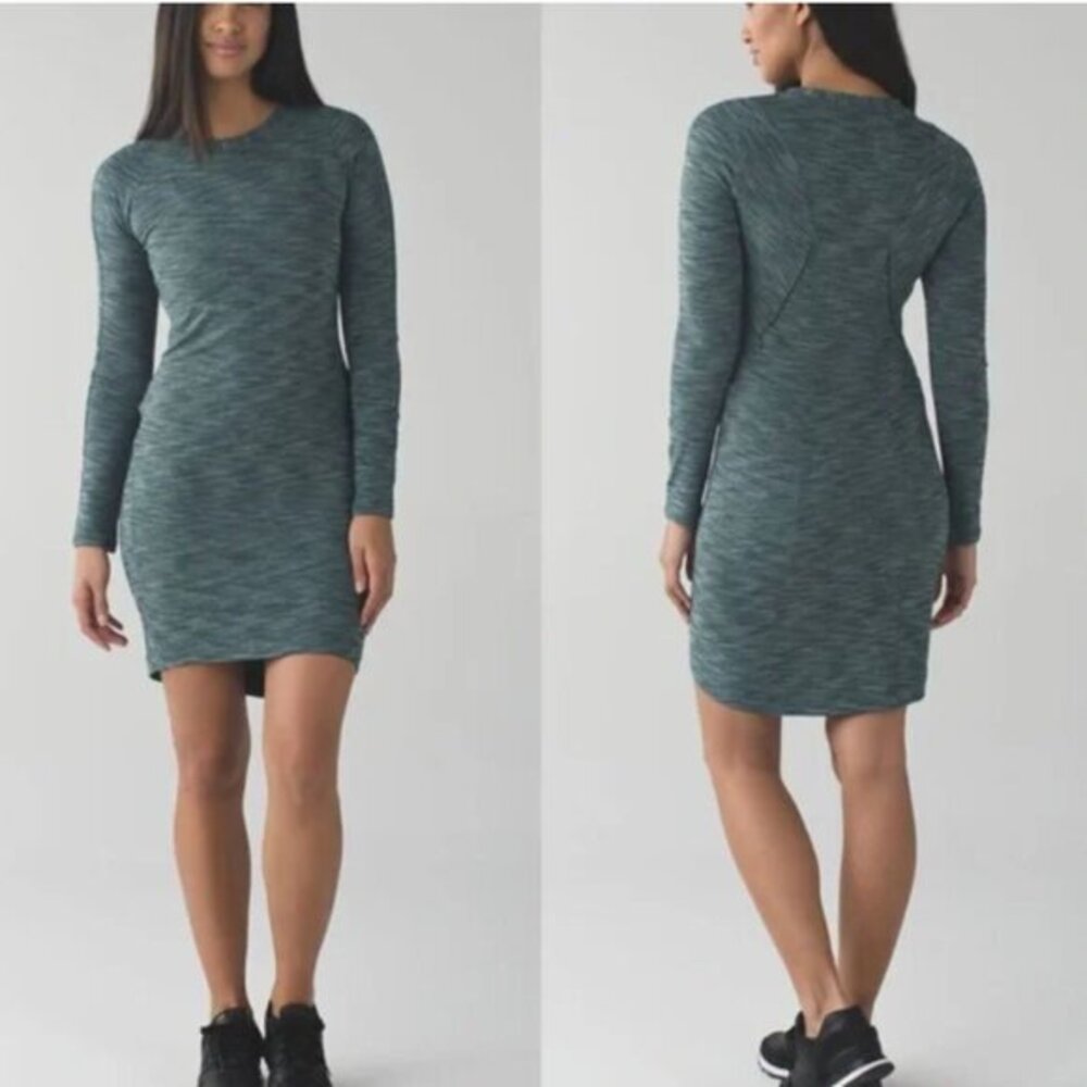 Lululemon &Go To-Where Everywhere Dress Heathered Green Long Sleeve Size 8